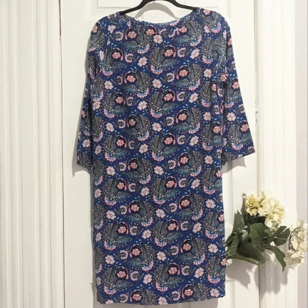 Tucker The Pod Dress Regal Royal Floral Print Silk Shift Long Sleeves